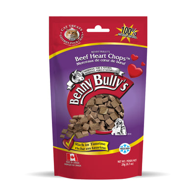 purple and red bag of beef heart cat treats