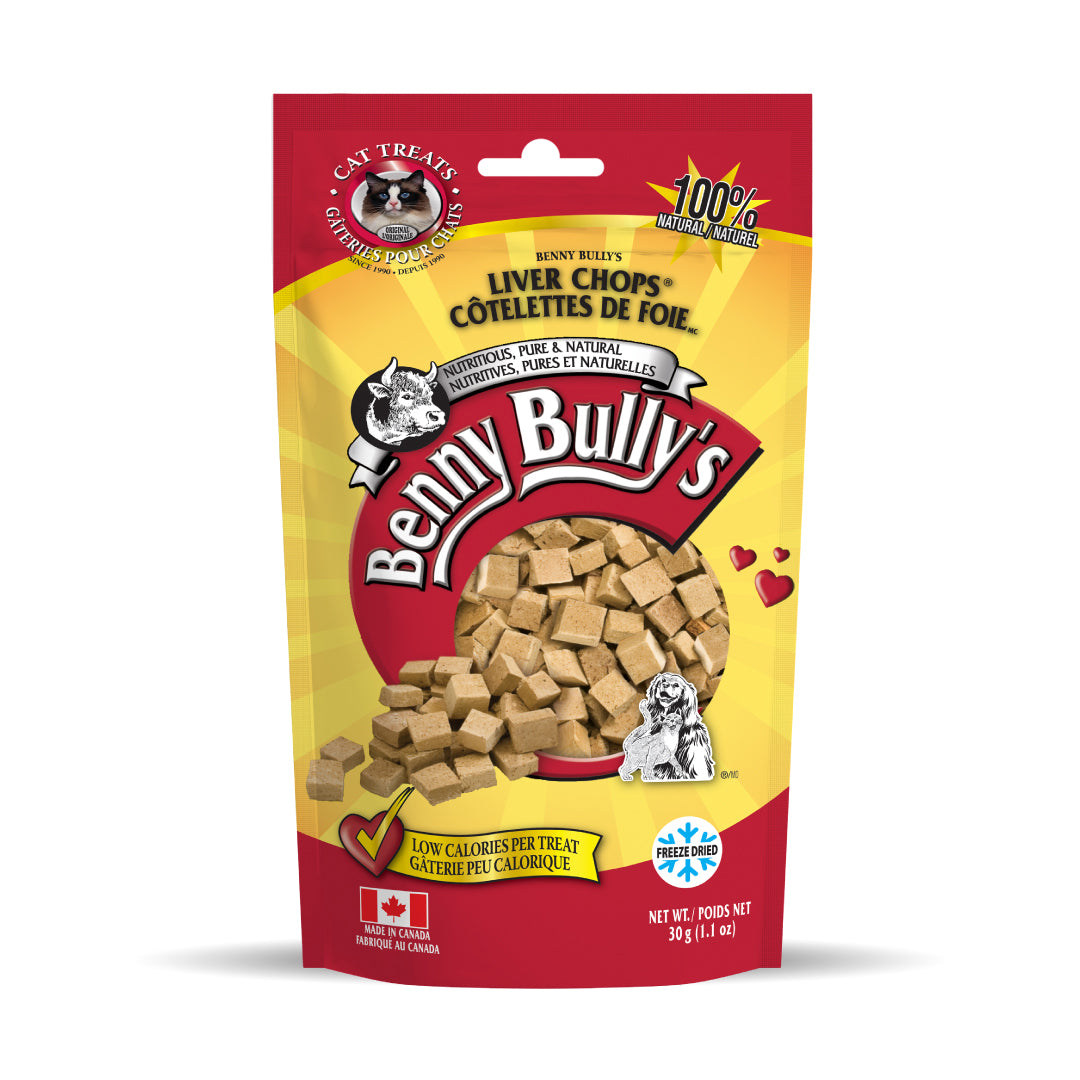 yellow and red pack of small cat treats cubes (30g)