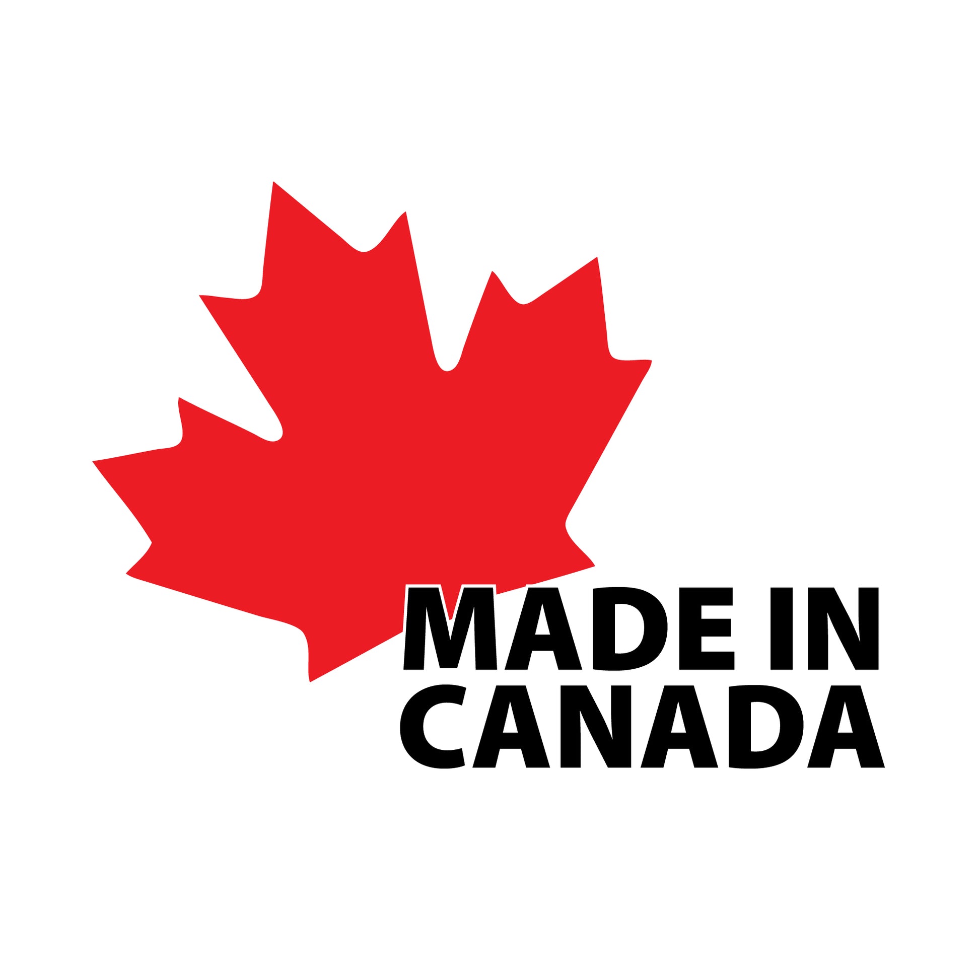 red maple leaf on a made in canada logo