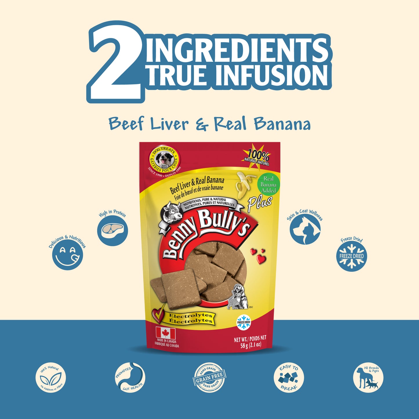 beef liver and real banana dog treats pouch with benefits like promotes gut health