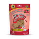 pink and red pouch of made in canada dog treats with beef liver and cranberry treat pieces on the side