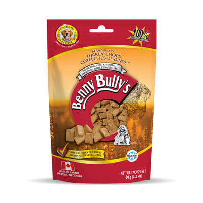 orange, brown and red bag of turkey treats for dogs with a turkey silhouette behind the logo