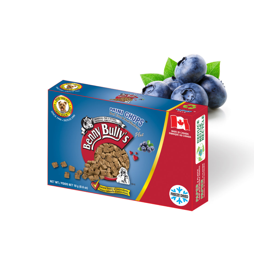 Benny Bullys® Mini Chops™ Liver Plus Blueberry 12 Pack (Dog) | Freeze Dried