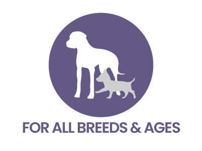 dog and pup icons on purple circle
