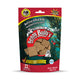 red and sea green pouch with an image of underwater weeds and pieces of beef liver and kelp infused dog treats