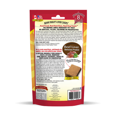 back facing of red and yellow super bulk pack of freeze dried pure liver dog treats (1.5kg)