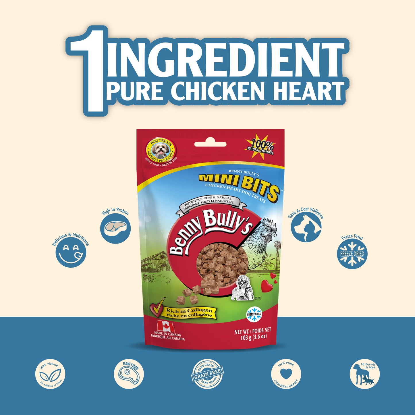 Benny Bullys® Mini Bits - Chicken Heart | Dog Training Treats