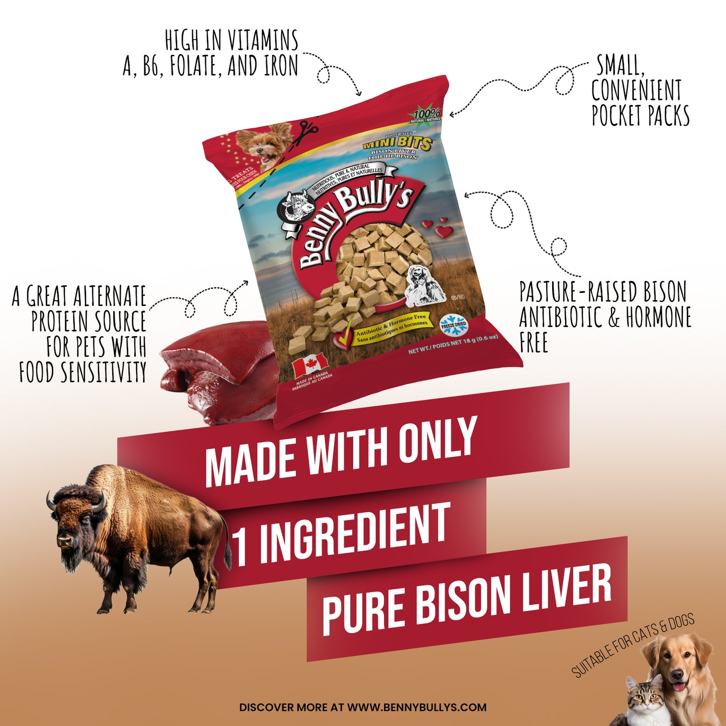 Mini Bits™ — Bison Liver — Pillow Pack