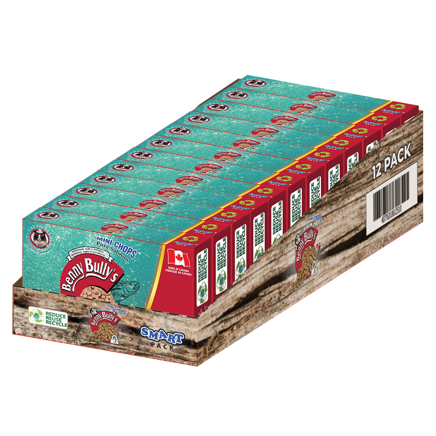 Benny Bullys® Mini Chops™ Saumon et extrait de romarin, paquet de 12 (chat) | Lyophilisé
